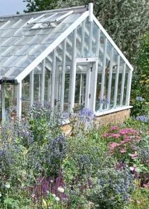 Greenhouse and summer flowers photo